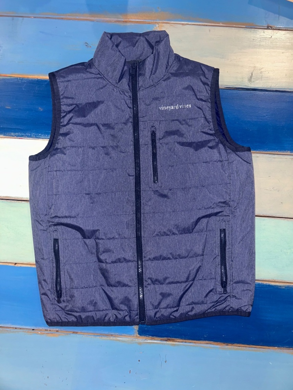 Vineyard Vines Boys L 16 Navy Quilted Puffer Vest Full Zip Preppy